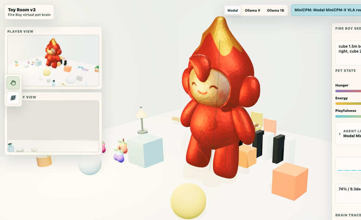 Toy Room v3 page screenshot with Fire Boy in the play room
