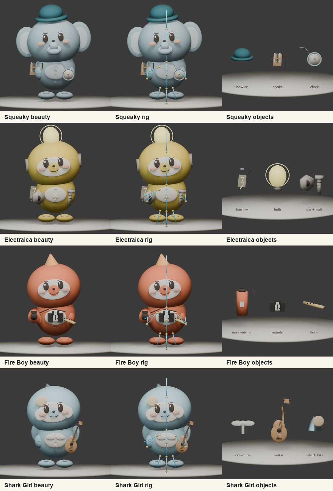 Character model contact sheet