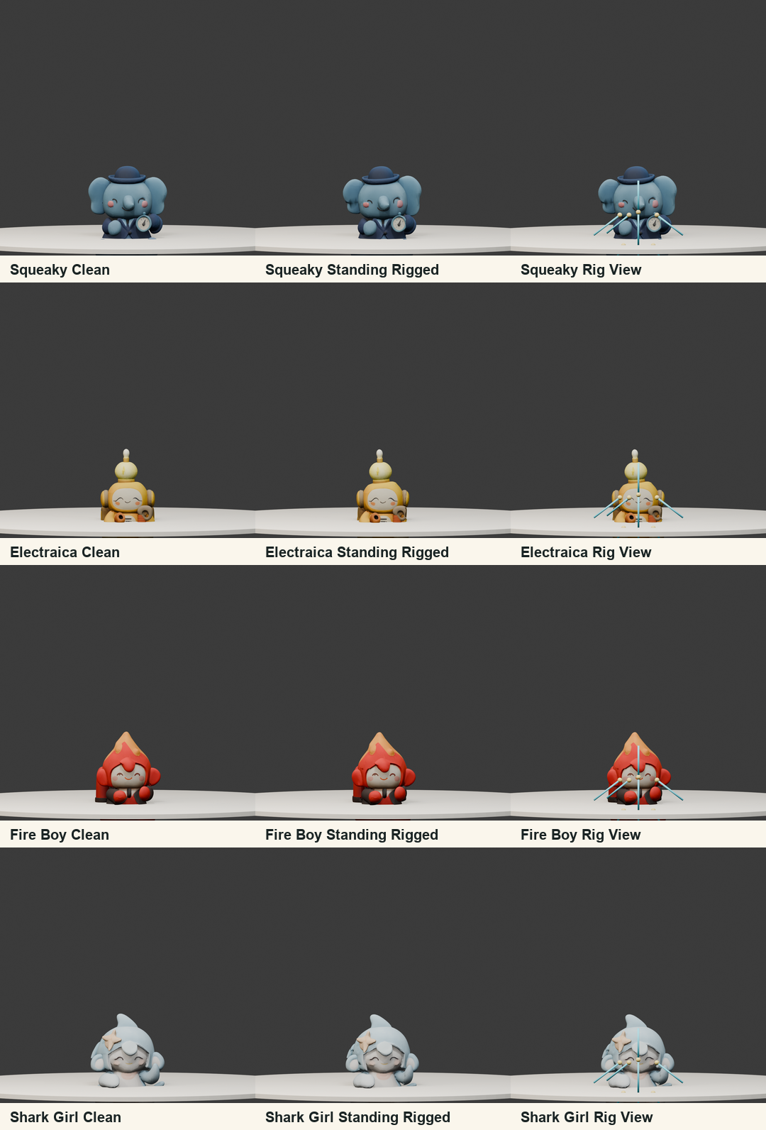 SAM and Blender rig preview contact sheet